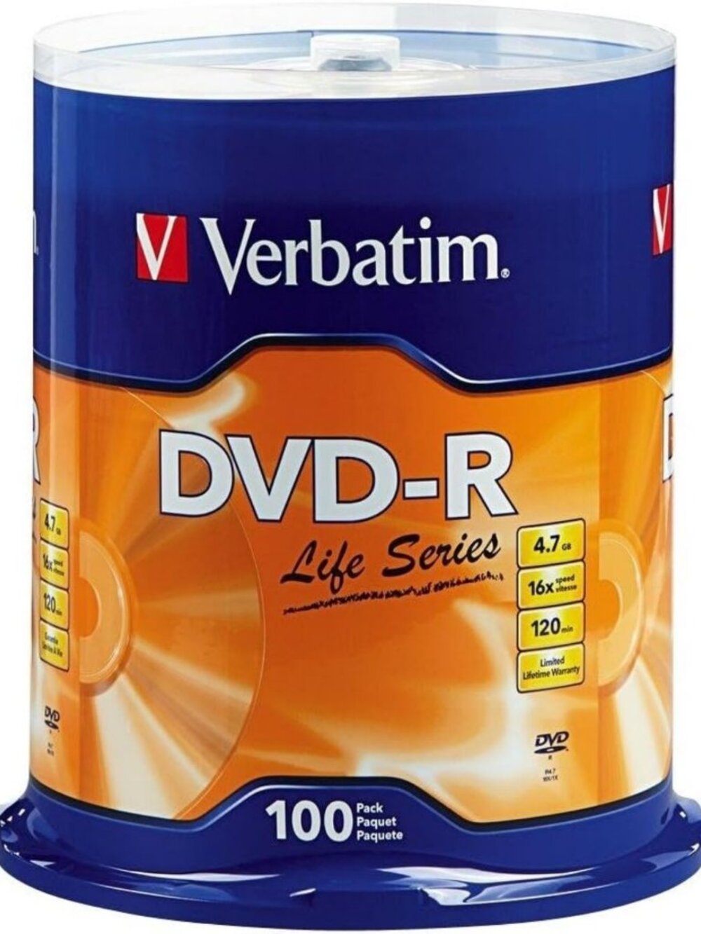 Verbatim 49088 Life Series 97177 16x DVD-R Silver 100/Pack